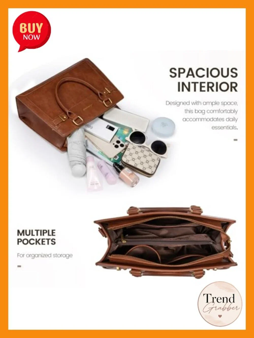 PU Leather Satchel Tote Shoulder Bag for Women Multi-Pocket Handbag